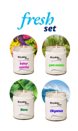 4 Adet Doğal Özel Seri Kokulu Dekoratif Kavanoz Mum 4X210 cc - Fresh Set - RYL