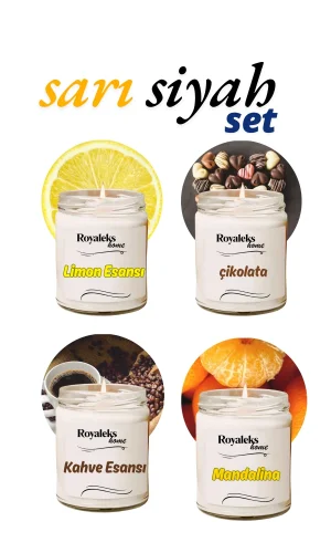 4 Adet Doğal Özel Seri Kokulu Dekoratif Kavanoz Mum 4X210 cc - Sıcak Set - RYL