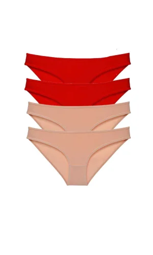4 adet Eko Set Likralı Kadın Slip Külot Kırmızı Ten