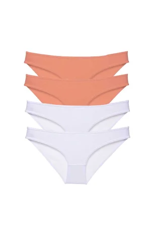 4 adet Eko Set Likralı Kadın Slip Külot Pudra Beyaz