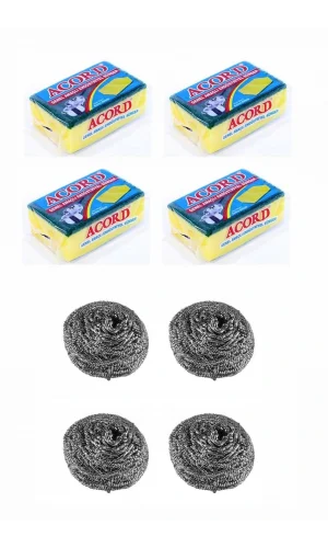 4 Adet Endüstriyel Bulaşık Teli ve 4 Adet Endüstriyel Çok Amaçlı Bulaşık Süngeri Seti