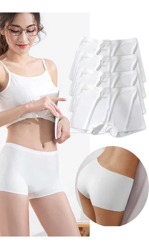 4 Adet Kadın Dikişsiz Görünmez İz Yapmaz Mini Şort Boxer Beyaz