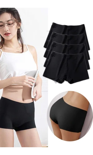 4 Adet Kadın Dikişsiz Görünmez İz Yapmaz Mini Şort Boxer Siyah