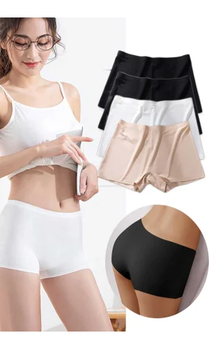 4 Adet Kadın Dikişsiz Görünmez İz Yapmaz Mini Şort Boxer Siyah Beyaz Ten