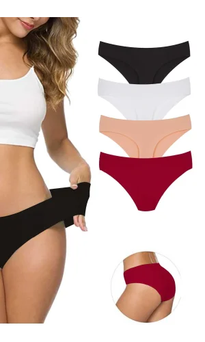 4 Adet Kadın Dikişsiz Lazer Kesim Esnek İz yapmayan Külot S5