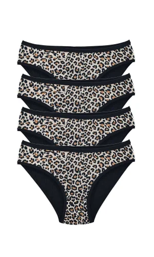 4 Adet Leopar Desenli Likralı Yumuşak Dokulu Kadın Slip Külot