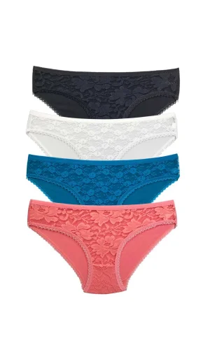4 Adet Önü Dantelli Transparan Kadın Slip Külot S149