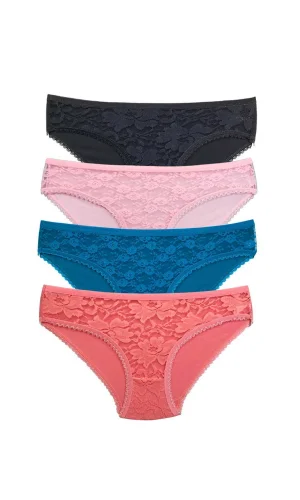 4 Adet Önü Dantelli Transparan Kadın Slip Külot S218