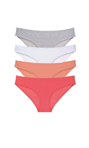 4 adet Süper Eko Set Likralı Kadın Slip Külot Gri Beyaz Pudra Fuşya