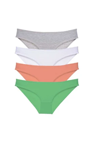 4 adet Süper Eko Set Likralı Kadın Slip Külot Gri Beyaz Pudra Yeşil