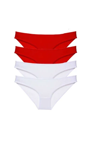4 adet Süper Eko Set Likralı Kadın Slip Külot Kırmızı Beyaz