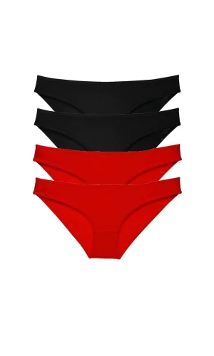 4 adet Süper Eko Set Likralı Kadın Slip Külot Siyah Kırmızı