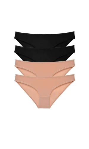 4 adet Süper Eko Set Likralı Kadın Slip Külot Siyah Ten