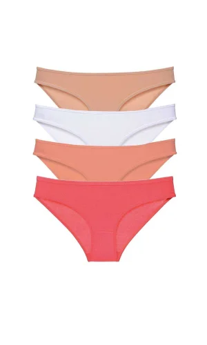 4 adet Süper Eko Set Likralı Kadın Slip Külot Ten Beyaz Pudra Fuşya