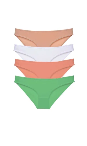4 adet Süper Eko Set Likralı Kadın Slip Külot Ten Beyaz Pudra Yeşil