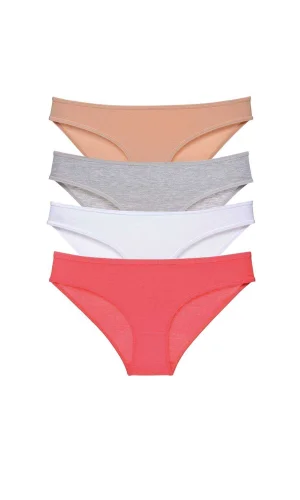 4 adet Süper Eko Set Likralı Kadın Slip Külot Ten Gri Beyaz Fuşya