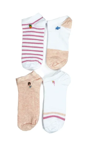 4 Çift Kadın Pamuk Minyatür Baskılı Modern Yumuşak Bilek Çorap