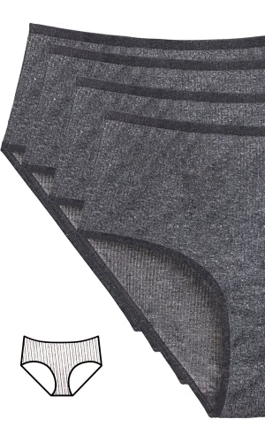 4lü Yeni Seri Renkli Yüksek Bel Fitilli Ribana Bato Külot Antrasit