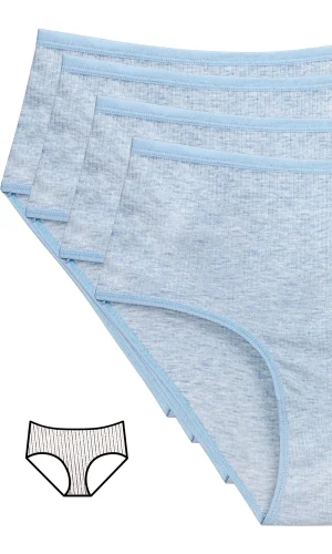 4lü Yeni Seri Renkli Yüksek Bel Fitilli Ribana Bato Külot Mavi