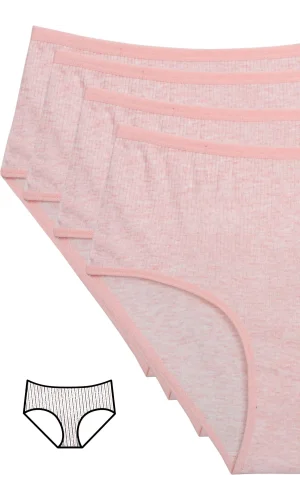 4lü Yeni Seri Renkli Yüksek Bel Fitilli Ribana Bato Külot Pembe