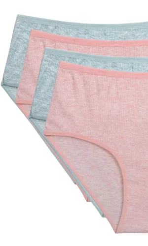 4lü Yeni Seri Renkli Yüksek Bel Fitilli Ribana Bato Külot Şeftali Yeşil