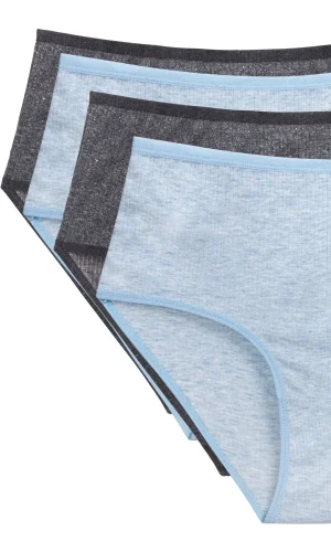 4lü Yeni Seri Renkli Yüksek Bel Fitilli Ribana Bato Külot Turquaz Gri