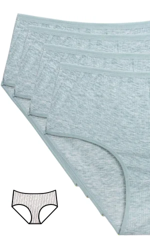 4lü Yeni Seri Renkli Yüksek Bel Fitilli Ribana Bato Külot Yeşil