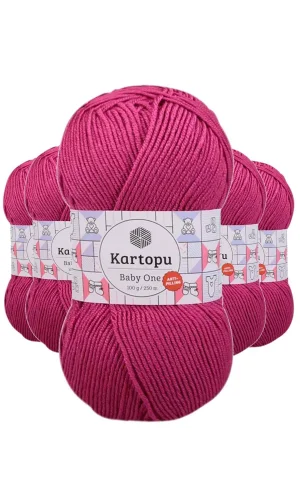 5 Adet Baby One Tüylenmeyen El Örgü İpi Yünü Fuşya K245