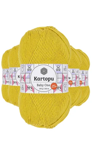 5 Adet Baby One Tüylenmeyen El Örgü İpi Yünü Hardal Sarı K1321