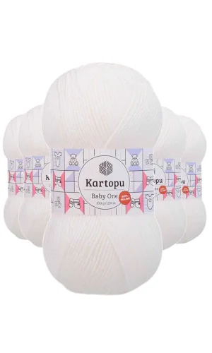 5 Adet Baby One Tüylenmeyen El Örgü İpi Yünü Kar Beyaz K010