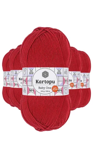 5 Adet Baby One Tüylenmeyen El Örgü İpi Yünü Kırmızı K125