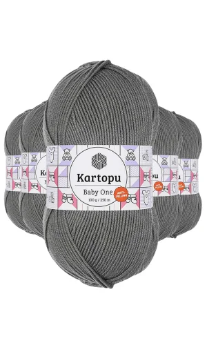 5 Adet Baby One Tüylenmeyen El Örgü İpi Yünü Koyu Gri K1921