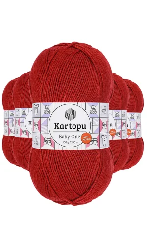 5 Adet Baby One Tüylenmeyen El Örgü İpi Yünü Koyu Kırmızı K129