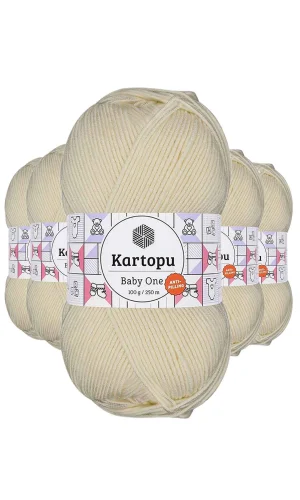 5 Adet Baby One Tüylenmeyen El Örgü İpi Yünü Krem K025