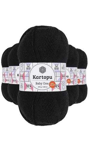 5 Adet Baby One Tüylenmeyen El Örgü İpi Yünü Siyah K940