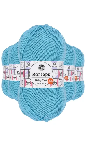 5 Adet Baby One Tüylenmeyen El Örgü İpi Yünü Turkuaz K576