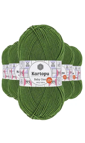 5 Adet Baby One Tüylenmeyen El Örgü İpi Yünü Yeşil K1391