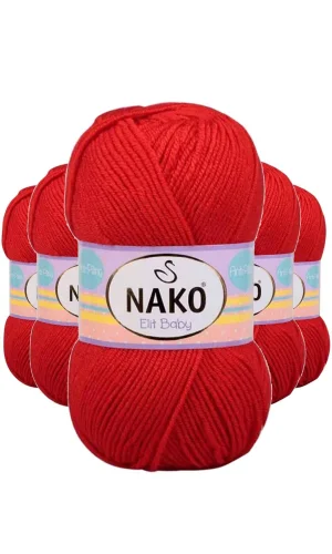 5 Adet Elite Baby El Örgü İpi Tüylenmeyen Bebek Yünü Alev Kırmızı 207