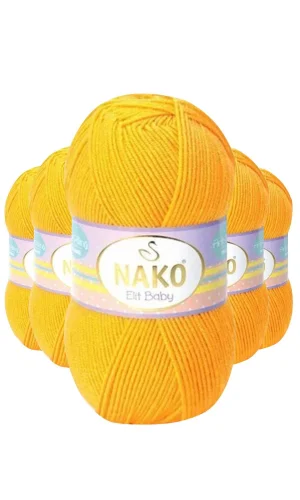 5 Adet Elite Baby El Örgü İpi Tüylenmeyen Bebek Yünü Koyu Sarı 4674