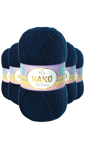 5 Adet Elite Baby El Örgü İpi Tüylenmeyen Bebek Yünü Lacivert 10094