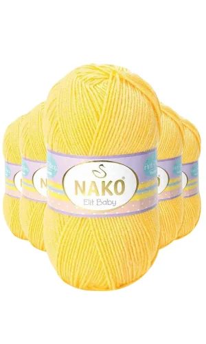 5 Adet Elite Baby El Örgü İpi Tüylenmeyen Bebek Yünü Sarı 2857