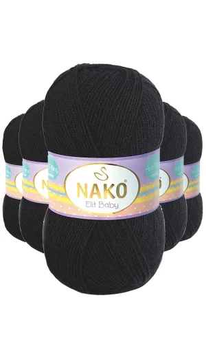 5 Adet Elite Baby El Örgü İpi Tüylenmeyen Bebek Yünü Siyah 217