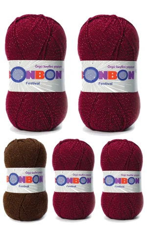 5 Adet Festival Simli Örgü İpi Yünü Renk No:220