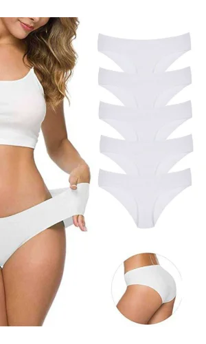 5 Adet Kadın Dikişsiz Lazer Kesim Esnek İz yapmayan Külot Beyaz