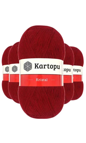 5 Adet Kristal Çift Katlı El Örgü Lif İpi Koyu Kırmızı K125
