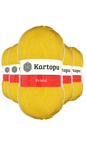 5 Adet Kristal Çift Katlı El Örgü Lif İpi Sarı K301