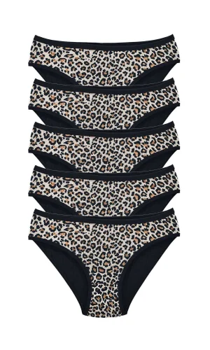 5 Adet Leopar Desenli Likralı Yumuşak Dokulu Kadın Slip Külot