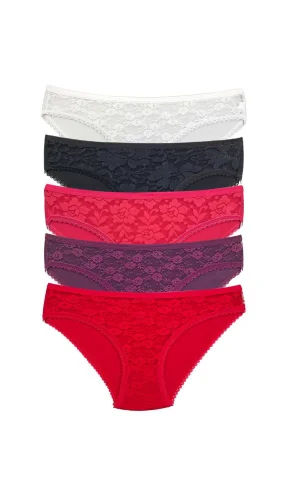 5 Adet Önü Dantelli Transparan Kadın Slip Külot S130