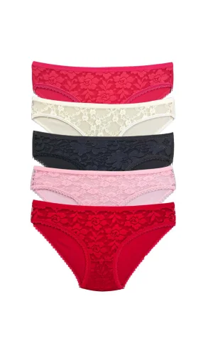 5 Adet Önü Dantelli Transparan Kadın Slip Külot S59