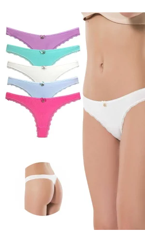 5 Adet Pamuklu Kadın Klasik Dantelli String Tanga